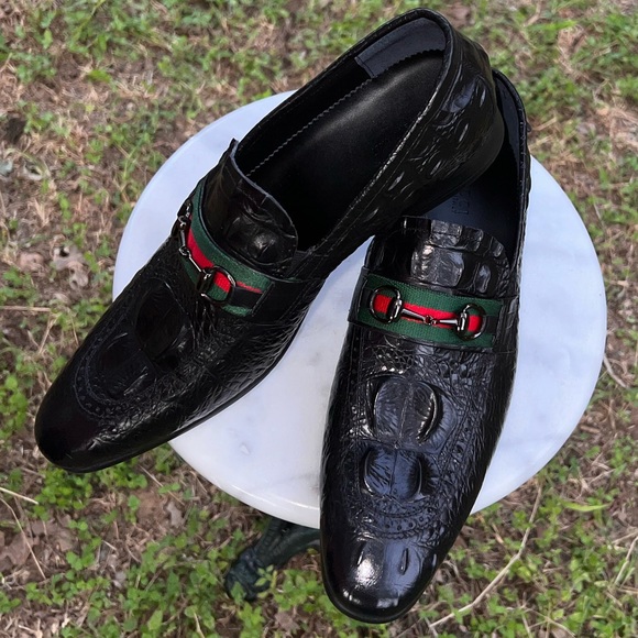 🔥 GG Horse Bit Black Leather CROC Embossed Loafers Mens SZ EU 42, US 9 Like New - Picture 5 of 10